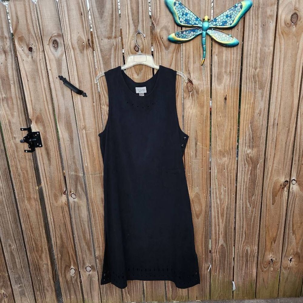 Christopher & Banks Faux Suede Black Sleeveless Jumper Cut Out Design Women's Pl